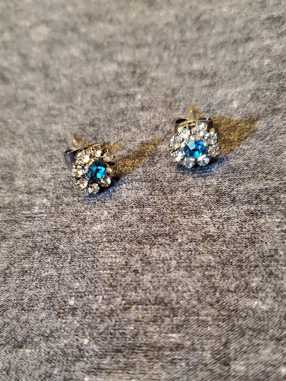 Blue Crystal Halo Stud Earrings-Silver Tone